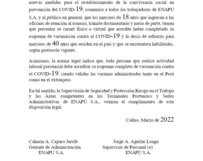 Comunicado sobre Carnet de Vacunación